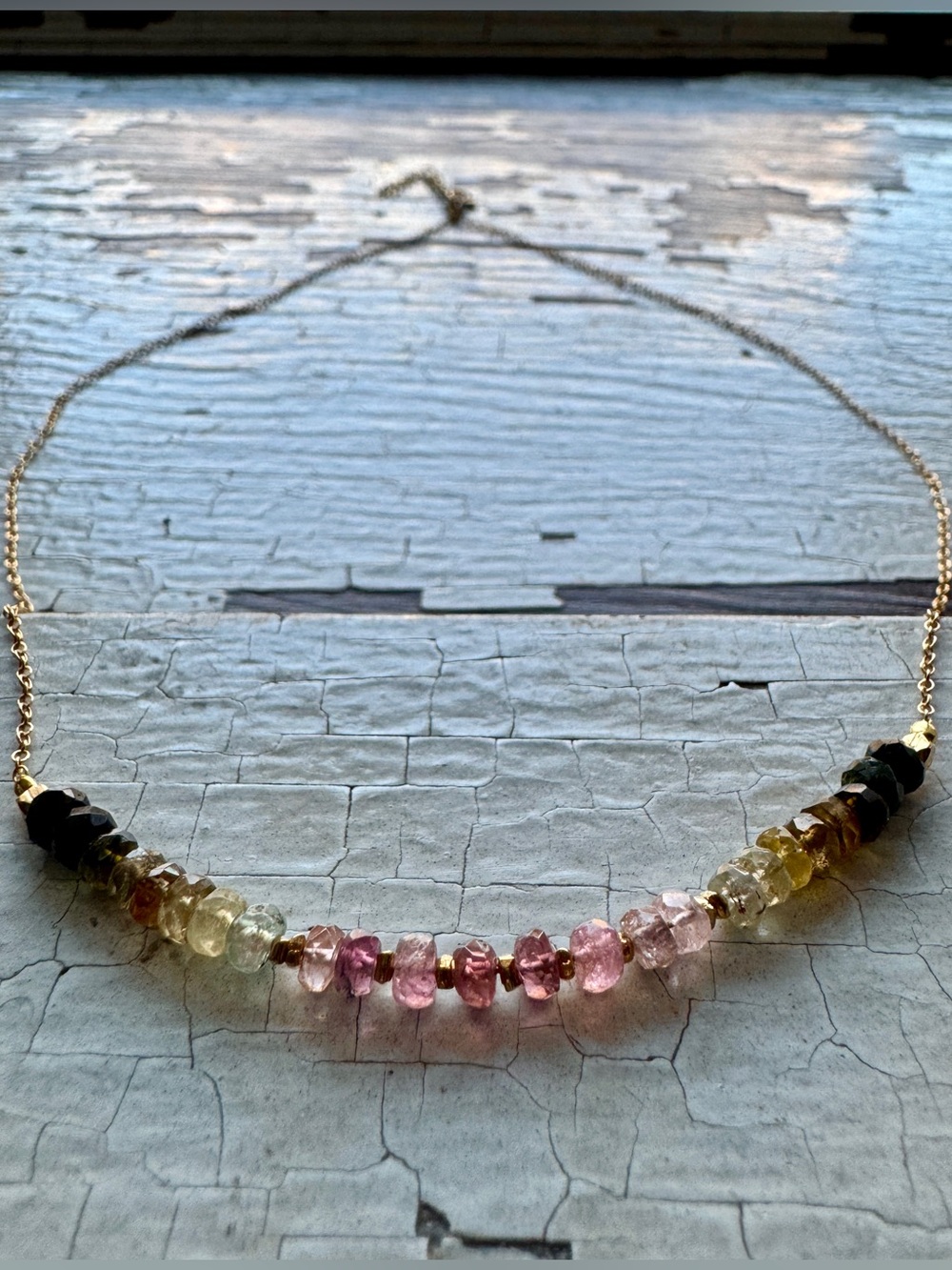 Tourmaline Ombre Necklace, 14k Gold Filled, Rainbow, Pink, Natural Gemstone